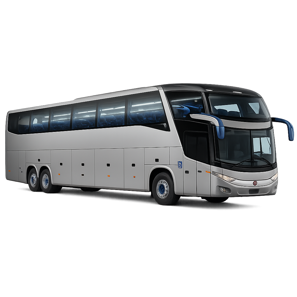 Modern coach with comfortable seating traveling on a scenic route